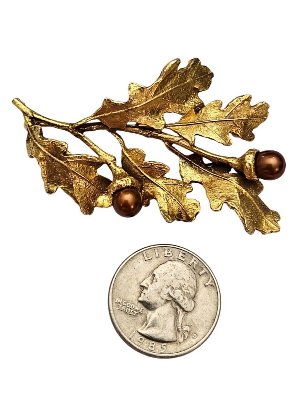 MMA Oak Leaf, Acorn Brooch Branch Faux Pearl Pin Signed, J735 - Picture 8 of 10